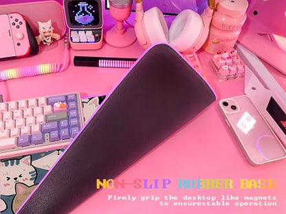 JMIYAV Pink RGB Gaming Mouse Pad 31.5x12 Inch PC XL Large Extended Glowing Led Light Up Desk Pad Non-Slip Rubber Base Computer Cute Mousepad Mat Desk Accessories Gaming Setup Cat Pile - color: Cat Pile