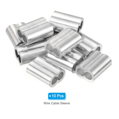 uxcell 3/16" 5mm Aluminum Crimping Loop Sleeve Double Ferrule for Wire Rope Cable Line End, Silver 10pcs - size: 3/16 Inch