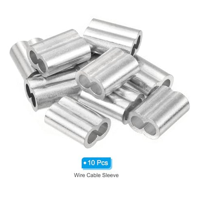 uxcell 3/16" 5mm Aluminum Crimping Loop Sleeve Double Ferrule for Wire Rope Cable Line End, Silver 10pcs - size: 3/16 Inch