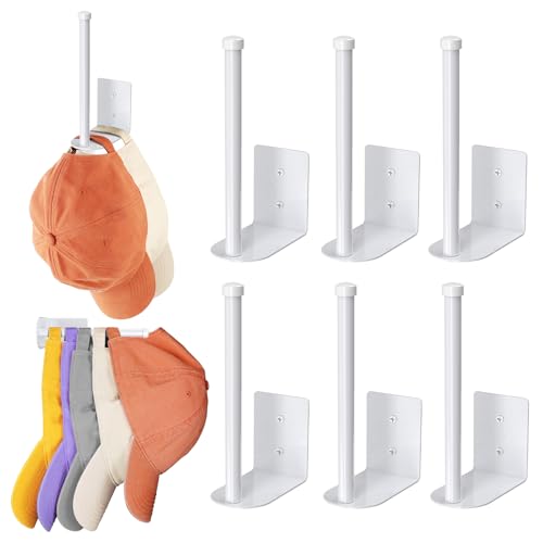 Durmmur 6 Pack Hat Racks for Baseball Caps, Stainless Steel Hat Organizer for Baseball Cap, Hat Holder Storage Organizer, Hat Hanger Strong Adhesive/Wall Drilled for Door, Bedroom, Closet(White 6 in) - color: White, size: 6 Pack 6 in