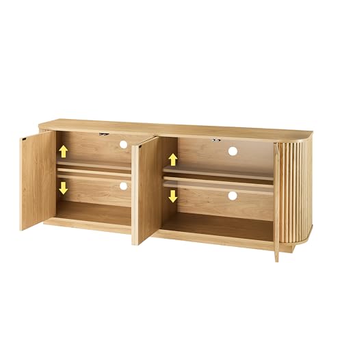 64" Modern TV Stand Sideboard Storage Cabinet, Wooden Curved TV Console with Sliding Doors, Wave Pattern Buffet Cabinet Wooden Vertical Striped Table for Kitchen/Bedroom/Entryway (Natural) - color: Natural