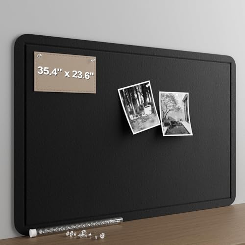 Felt Bulletin Board for Wall 36" x 24" Unfolded Size, Frameless Felt Pin Board, Soft Cork Board Alternative for Office, Home Planning, Notes, Photos & Wall Decor, Foldable Shipping, Easy Install - color: Black, size: 24" x 36"
