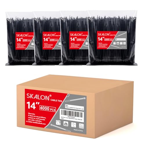 Zip Ties 14 inch (4000 Pack), 50 lb, UV Resistant Cable Ties, Black Wire Ties, Tie Wraps, SKALON - size: 14" (4000 Pack)