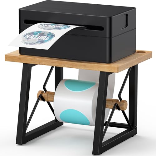 Label Holder for Rolls and Fan-fold Labels, Wooden Label Stand for Shipping Label Printer, Sticker Roll Holder Thermal Printer Accessory for Home, Office - color: Burlywood