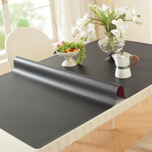 OstepDecor Black Table Cover Protector 16 x 28 Inch, 1.5mm Thick Plastic Table Cover, Dining Table Protector Pad, Waterproof & Easy Cleaning PVC Desk Mat for Dresser, Coffee & Kitchen Wooden Tabletop - color: Black+red, size: 16" x 28" (Rectangular)