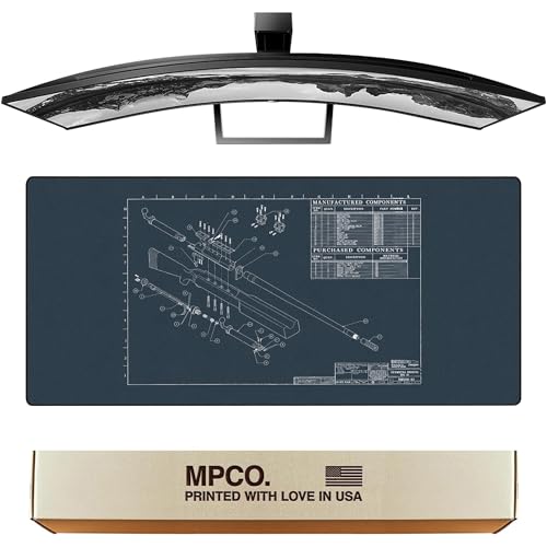MPCO. Blueprints Large Gaming Desk Pad - 36" x 17" Aeroglyde Fabric Browning 50 Cal – Blue Desk Mats - Non-Slip, Washable, Smooth Glide for Precision Gaming & Work - color: Aeroglyde Browning 50 Cal – Blue