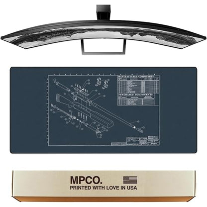 MPCO. Blueprints Large Gaming Desk Pad - 36" x 17" Duraglyde Fabric Browning 50 Cal – Blue Desk Mats - Non-Slip, Washable, Smooth Glide for Precision Gaming & Work - color: Duraglyde Browning 50 Cal – Blue