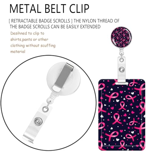 ID Badge Holder with Lanyard Fashionable ID Card Holders with Retractable Lanyards Soft Fiber Metal Clip Sturdy Buckle for Key Wallet Work Nurse Teacher (Cute Pink Ribbon) - color: Cute Pink Ribbon