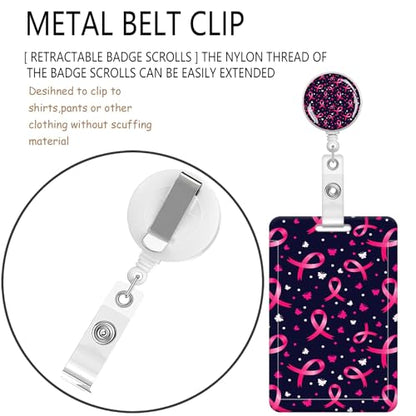 ID Badge Holder with Lanyard Fashionable ID Card Holders with Retractable Lanyards Soft Fiber Metal Clip Sturdy Buckle for Key Wallet Work Nurse Teacher (Cute Pink Ribbon) - color: Cute Pink Ribbon