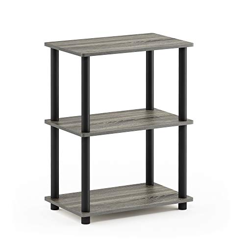 Furinno Turn-N-Tube No Tool 3-Tier Storage Shelf, Narrow, French Oak Grey/Black - color: French Oak Grey/Black, size: 3-Tier Narrow