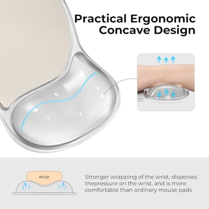 EooCoo Ergonomic Waterproof Mouse Pad with Gel Wrist Rest Support | Middle Concave Design, Leather Mouse Pad, Relieve Wrist Pain, Non-Slip Base, Office Desk Accessories, Non-Slip Base - color: Transparent White