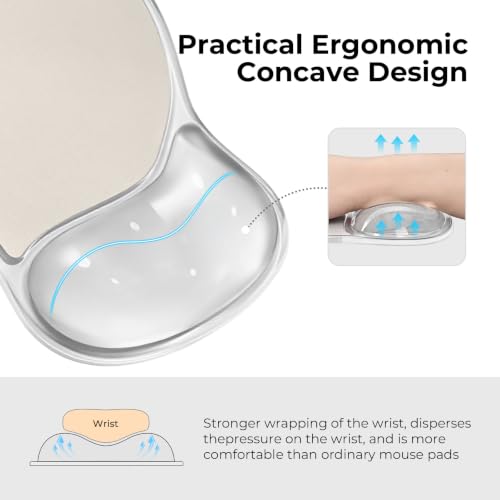 EooCoo Ergonomic Waterproof Mouse Pad with Gel Wrist Rest Support | Middle Concave Design, Leather Mouse Pad, Relieve Wrist Pain, Non-Slip Base, Office Desk Accessories, Non-Slip Base - color: Transparent White