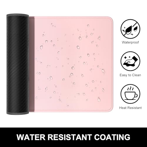 Hsurbtra Desk Pad, 32" x 16" Premium-Textured Desk Mat, Stitched Edge Anti-Slip Waterproof Rubber Mouse Pad, L Extended Computer Mat for Office Gaming Laptop Keyboard Pink - color: Pink, size: L Deskpad (32" x 16")