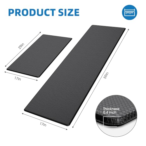 Kitchen Mats for Floor 2 piece - 17"x29"+17"x59" Anti Fatigue Mats for Kitchen Floor - Non Slip Cushioned Rugs for Standing - Black - color: Black, size: 2pc: 17" x 29" + 17" x 59"