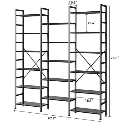 SUPERJARE Triple Bookshelf, Bookcase with 17 Open Display Shelves, Wide Book Shelf Book Case for Home & Office, 6 Tier, Black, ABC003B - color: Black, size: 6 Tier