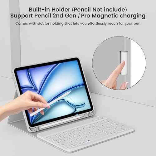 Case with Keyboard for iPad Air 11 Inch M4/M3/M2, Gray | for iPad Air 5th/4th Generation 10.9 Inch, Magnetic Detachable Bluetooth Keyboard Cover with Pencil Holder, Auto Sleep/Wake - color: Gray