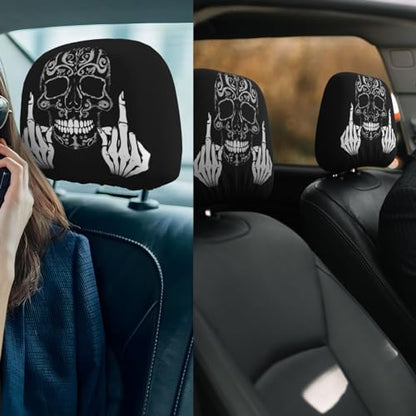 Dujiea 2 Pack Funny Skull Car Headrest Covers, Universal Soft Car Seat Head Rest Cover Protector, Vehicle Accessories Fabric Headrest Cover for Cars Vans Trucks - color: Funny Skull