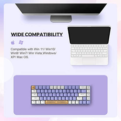 ZIYOU LANG RK-T8 Wired 65% Mechanical Gaming Keyboard with RGB LED Backlit Anti-ghosting TKL Mini 68 Key Custom Coiled C to A Cable Tactile Blue Switch for PS4 PS5 Xbox PC Mac Gamer(White Purple) - color: White Purple, size: 65% Keyboard