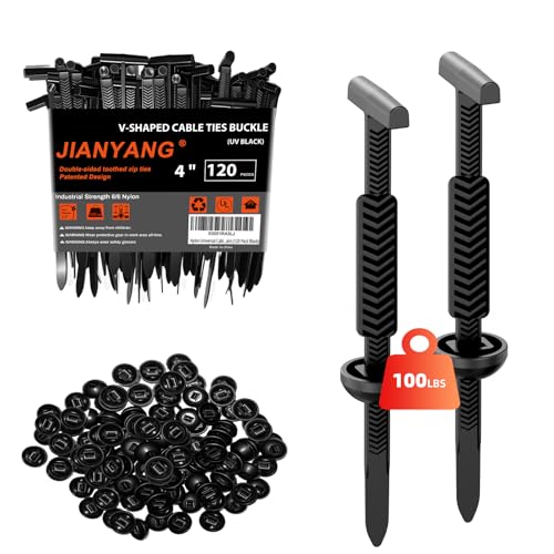 Nylon Universal Cable Tie Buckle,Patented Design V-Shaped Heavy Duty Zip Ties Clips,100 LBS with Pin & Button Fixion Tools,Automotive Plastic Rivet Mudguard Fasteners for Cars Daily Repair （120 Pack ）