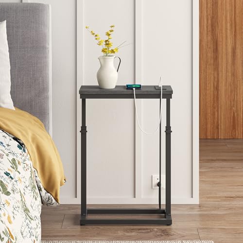 TUTOTAK End Table with Charging Station, Side Table, Tall Couch Table, Sofa Table, Living Room, Bedroom,Black TB01BK084 - color: Black, size: 1 Pack, style: With Plug