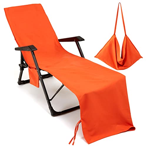 VOCOOL Chaise Lounge Chair Towel Covers with Side Pockets, 85" x 30" Orange | Soft Thick Quick Dry, Beach Chair Cover Pool Chair Towel, Lounge Chair Cover, for Pool Sun Lounger Hotel Sunbathing Vacation - color: Orange