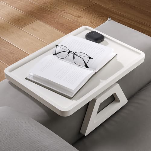 Couch Arm Tray,Bamboo Folding Sofa Tray,Sofa Armrest Trays Clip-On Couch Desk for Drinks,Snacks,Phone,Remote Control（White） - color: White, style: 13.0" x 9.4"