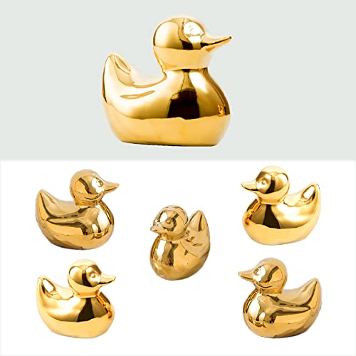 Golden Ceramic Duck Figurines，Home Decor Animal Sculptures and Statues Handmade Artware Decor,Mini Duck Sets 3 PCS - color: D-gold