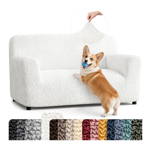 Premium Stretch Couch Covers for Sofa - Sofa Chair Cover Washable, Dogs & Pets Friendly - Elastic Polyester Loveseat Slipcovers - Non-Slip Love Seat Couch Covers - Crisp White (40"-63" Wide) - color: Crisp White, size: 40"-63" Wide