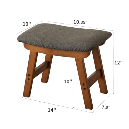 Kitsanery Foot Stool,Ottoman,Bamboo Small Sofa Foot Rest Under Desk,Extra Seating for Living Room, Bedroom and Kitchen (Brown Stool Legs - Gray Surface) - color: Brown Stool Legs - Gray Surface