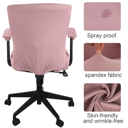 Tallew 4 Pcs Office Chair Covers Set Computer Universal Protective Stretchable Chair Seat Covers Desk Armrest Slipcovers Pads Office Cushion Backrest for Rotating(Pink) - color: Pink