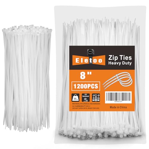 8 Inch White Zip Ties 1200 Pack, 35 LBS Tensile Strength, Self-Locking Nylon UV Resistant Cable Ties for Indoor and Outdoor - color: White, size: 8inch (1200 PCS)