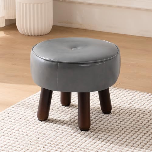 oakvivo Ottoman, Small Foot Stool, Round Leather Pouf Ottoman, 13''L x 13''W x 10.2''H Foot Rest with Non-Skid Rubber Legs for Living Room Bedroom Couch Entryway, Grey - color: Grey