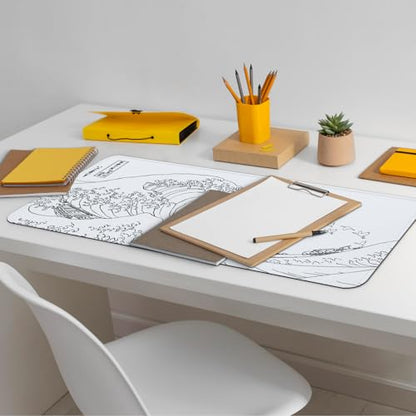 Gaming Mouse Pad, Large 31.5 x 11.8 inches Mousepad, Long Keyboard Pad, Cute Mouse Mat for Computer with Stitched Edges and Non-Slip Base (Japanese Grey White Wave) - color: Japanese White Wave