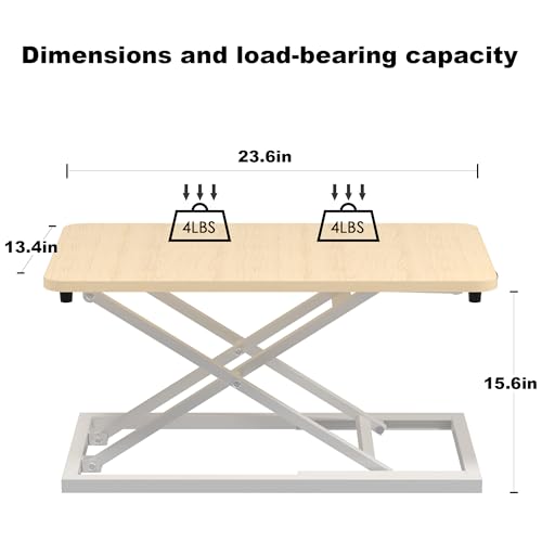 Decoholic Light Wood Small Single 24 inch Scissors Lift Keyboard and Mouse Riser ,Height Adjustable Standing Desk Converter,for Ergonomic Sit Stand Workstations (24 inch NW)