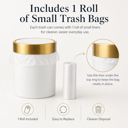Mini Trash Can with Lid, 1.5L / 0.4 Gal Small Metal Countertop Trash Bin with Swing Lid for Desk, Coffee Bar, Vanity, Bathroom, Office, White - color: White