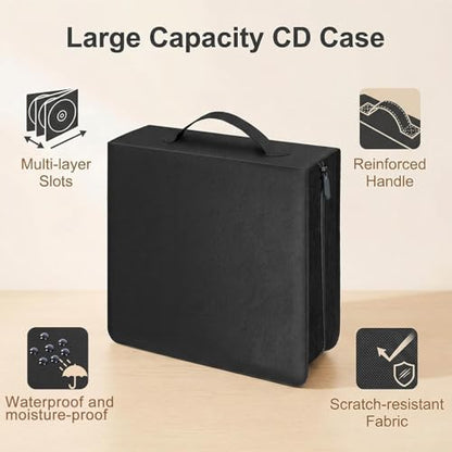 DVD CD Storage Binder with Handles - Holds 136 Discs & 68 Booklet Pockets, PU Leather Cover for Blu-ray Movies, Music CDs, Audio Disks, Portable Media Organizer - size: 136 Discs Capacity