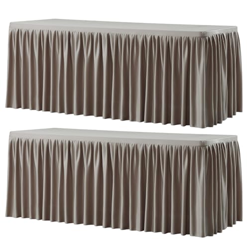 Wish Care 2 Pack Nude Brown Rectangle Table Clothes for 4 Foot Tables, Polyester Fitted Tablecloths 4ft Stretch Table Cover for Wedding, Birthday, Parties, Trade Show, Craft Show - color: Nude Brown, size: 48" x 24" (4 Ft - 2 Pcs)