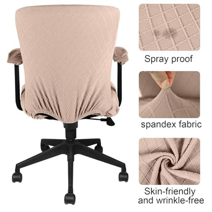 Tallew 4 Pcs Office Chair Covers Set Computer Universal Protective Stretchable Chair Seat Covers Desk Armrest Slipcovers Pads Office Cushion Backrest for Rotating(Camel) - color: Camel