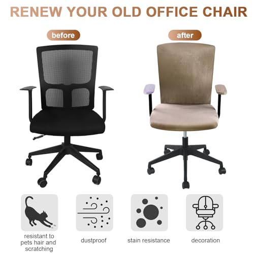 Tallew 4 Pcs Office Chair Covers Set Computer Universal Protective Stretchable Chair Seat Covers Desk Armrest Slipcovers Pads Office Cushion Backrest for Rotating(Khaki) - color: Khaki