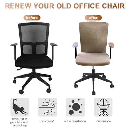 Tallew 4 Pcs Office Chair Covers Set Computer Universal Protective Stretchable Chair Seat Covers Desk Armrest Slipcovers Pads Office Cushion Backrest for Rotating(Khaki) - color: Khaki