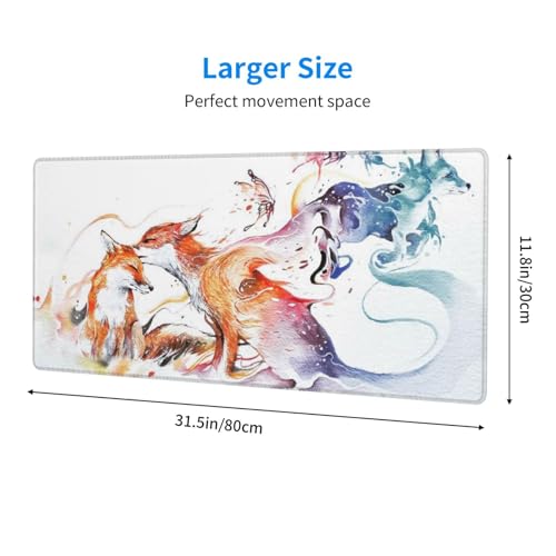Watercolor Foxes and Butterflies Mouse Pad Large Gaming Mousepad Non-Slip Rubber Base Keyboard Mouse Mat for Laptop Keyboard Desktop 31.5 x 11.8 inch - color: Watercolor Foxes And Butterflies