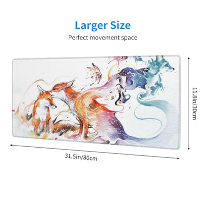 Watercolor Foxes and Butterflies Mouse Pad Large Gaming Mousepad Non-Slip Rubber Base Keyboard Mouse Mat for Laptop Keyboard Desktop 31.5 x 11.8 inch - color: Watercolor Foxes And Butterflies
