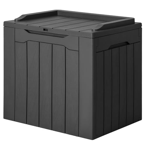 JUMMICO 31 Gallon Resin Deck Box Waterproof Indoor Outdoor Storage Boxes for Patio Furniture Cushions and Garden Tools (Gray) - color: Gray, size: 31 gallon