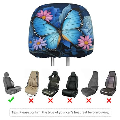 Dujiea 2 Pack Butterfly Flower Car Headrest Covers, Universal Soft Car Seat Head Rest Protector, Vehicle Accessories Fabric Headrest Cover for Cars Vans Trucks - color: Butterfly Flower