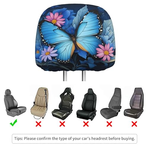Dujiea 2 Pack Butterfly Flower Car Headrest Covers, Universal Soft Car Seat Head Rest Protector, Vehicle Accessories Fabric Headrest Cover for Cars Vans Trucks - color: Butterfly Flower