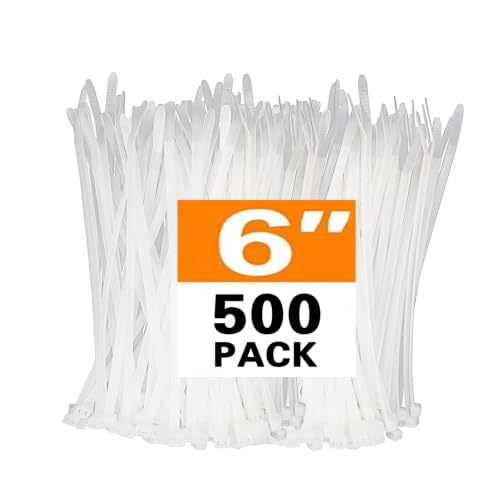 Cable Zip Ties,500 Pack 6 Inch White Zip Ties Heavy Duty Self Locking Zipties Nylon Cord Management Plastic Wire Ties for Indoor,Outdoor,Office,Home,Garden,Workshop (6"White-18LB) - size: 6"White-500PK-18LB