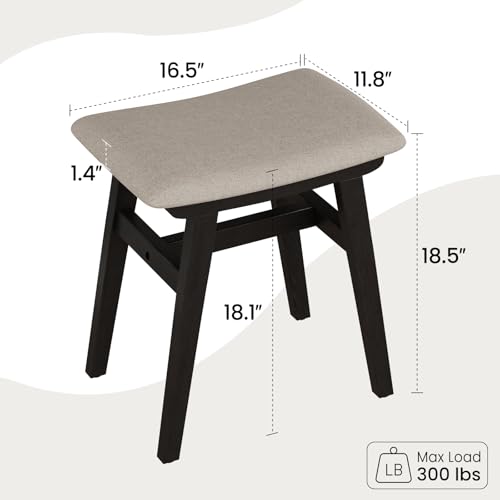 Solid Wood Small Vanity Stool Chair, Makeup Stools for Vanity Desk, Bathroom Vanity Chair, Padded Foot Stool for Living Room, Ottoman Foot Rest for Couch, Small Bench for Entryway, Black - color: Black