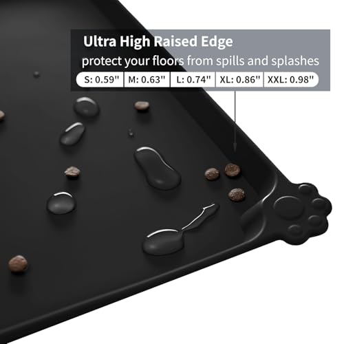 Reopet Waterproof Pet Feeding Mat with High Raised Edges, Heavier and Thicker Placemats for Cat Dog Water Bowl with BPA Free, Dogs Cats Food Mats for Messy Drinkers to Prevent Spill and Protect Floors | High Raised Edges Prevent Food & Water Spills to Pro