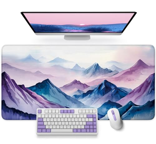 Large Mouse Pad for Desktop, Cute Desk Mat Pad Protector for Work & Gaming, Aesthetic Pretty Anti-Slip Laptop Blotter Cover for Office School Home Supplies, Distant Peaks, 35.4" x 15.7" - color: L-Distant Peaks, size: 35.4L x 15.7W inches