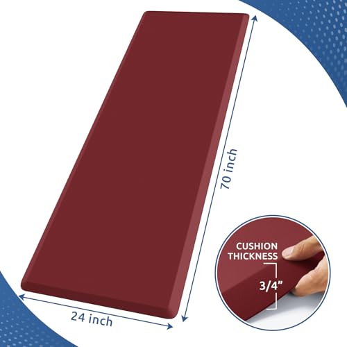 KitchenClouds Kitchen Mat Cushioned Anti Fatigue Rug 24"x70" Water Resistant, Non Slip, Standing and Comfort Desk/Floor Mats for House Sink Office (Red) - color: Red, size: 70"L x 24"W x 0.8"Th